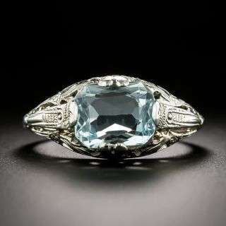 Art Deco Aquamarine Filigree Ring - 2
