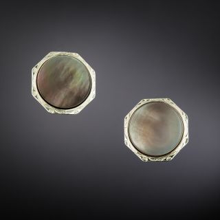 Art Deco Black Mother of Pearl Earrings - 2