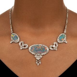 Art Deco Black Opal and Diamond Necklace