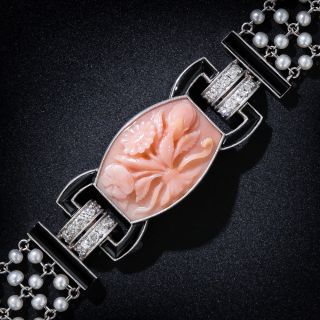 Art Deco Black Starr & Frost Coral, Onyx, Diamond and Seed Pearl Bracelet - 9