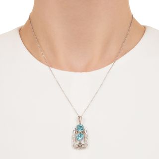 Art Deco Blue Zircon and Diamond Necklace