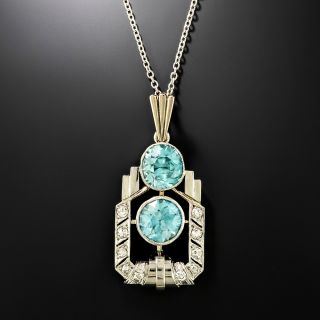 Art Deco Blue Zircon and Diamond Necklace - 2