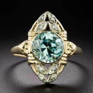 Art Deco Blue Zircon and Diamond Ring - 2
