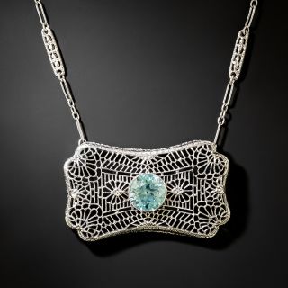 Art Deco Blue Zircon Filigree Necklace - 2