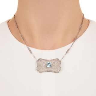 Art Deco Blue Zircon Filigree Necklace