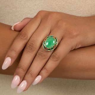 Art Deco Burmese Jade and Enamel Ring, Size 6 3/4