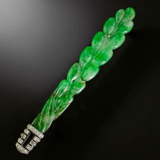 Art Deco Burmese Jade, Onyx and Diamond Brooch - 2