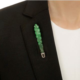 Art Deco Burmese Jade, Onyx and Diamond Brooch