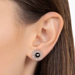 Art Deco Camphor Glass, Onyx and Diamond Earrings
