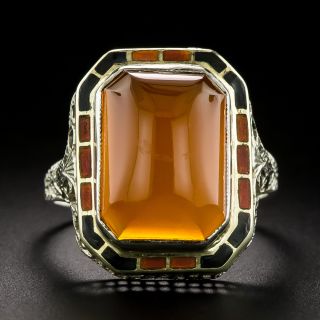 Art Deco Carnelian and Enamel Filigree Ring - 2
