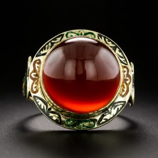 Art Deco Carnelian and Enamel Ring, Size 6 1/2 - 2