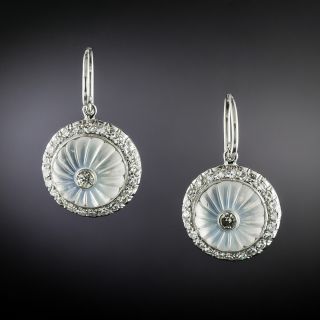 Art Deco Carved Moonstone and Diamond Dangle Earrings - 2