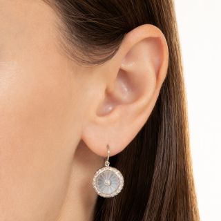 Art Deco Carved Moonstone and Diamond Dangle Earrings