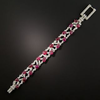 Art Deco Carved Ruby and Diamond Bracelet By *Trabert & Hoeffer, Mauboussin - 4