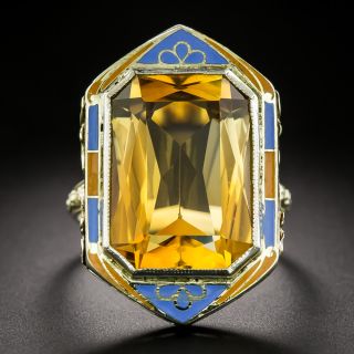Art Deco Citrine and Enamel Geometric Ring - 3