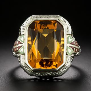 Art Deco Citrine and Enamel Ring - 2