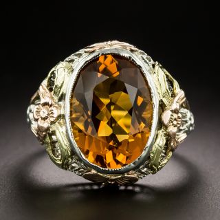 Art Deco Citrine Tri-Color Gold Ring - 3
