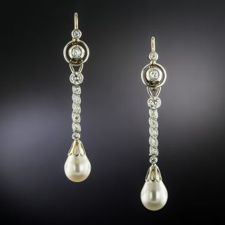 Art Deco Cultured Pearl and Diamond Day and Night Earrings - GIA - 3