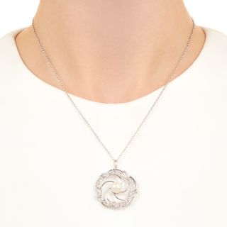 Art Deco Cultured Pearl and Diamond Swirl Pendant
