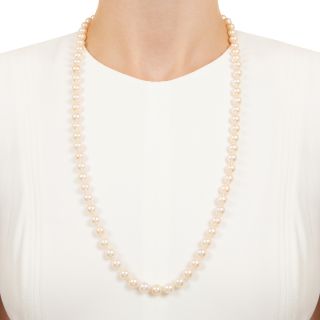 Art Deco Cultured Pearl Necklace with Diamond and Sapphire* Clasp