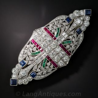 Art Deco Diamond and Colorful Gem Double Clip-Brooch - 2