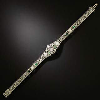 Art Deco Diamond and Emerald* Filigree Bracelet
