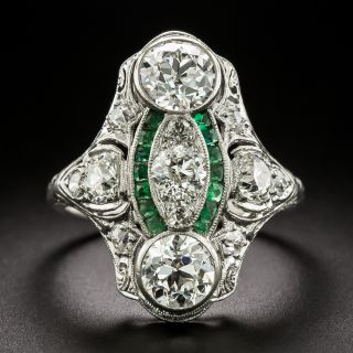 Art Deco Diamond and Emerald-Green Glass Dinner Ring - 2