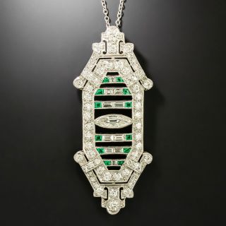 Art Deco Diamond and Emerald Pendant - 2