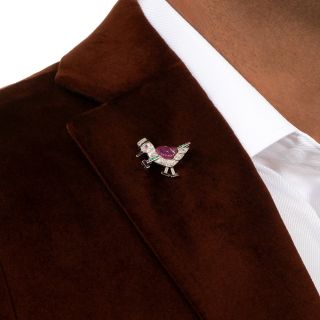 Art Deco Diamond And Gem-Set Bird with Walking Stick Brooch