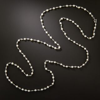 Art Deco Diamond and Natural Pearl Necklace - 3