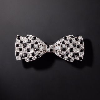 Art Deco Diamond and Onyx Bow Pin - 0