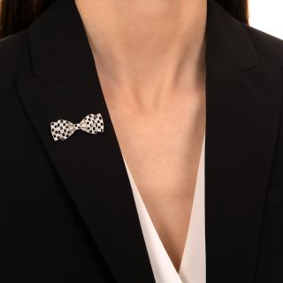 Art Deco Diamond and Onyx Bow Pin