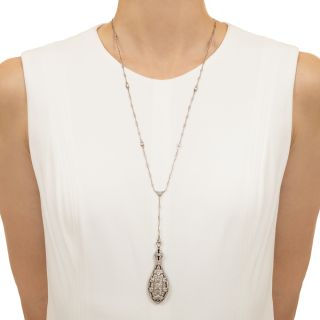 Art Deco Diamond and Onyx Lorgnette Necklace