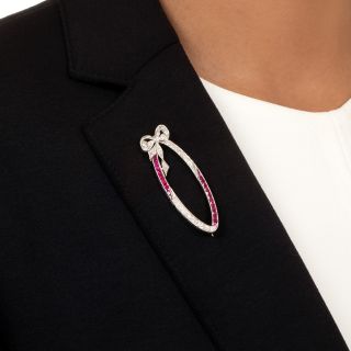 Art Deco Diamond and Ruby* Bow Brooch