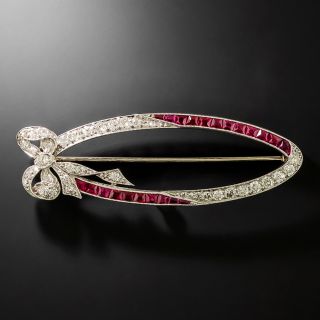 Art Deco Diamond and Ruby* Bow Brooch - 2