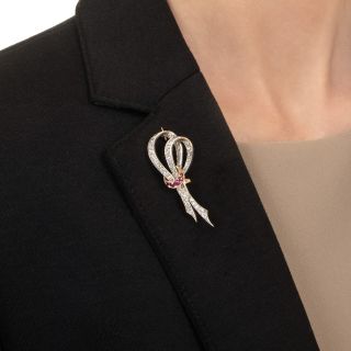 Art Deco Diamond and Ruby Brooch