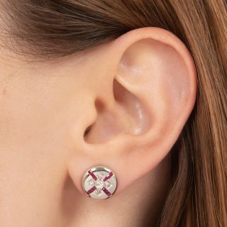 Art Deco Diamond and Ruby* Button Earrings