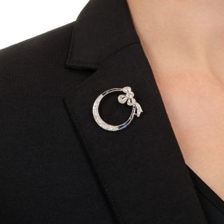 Art Deco Diamond and Sapphire* Circle Bow Brooch