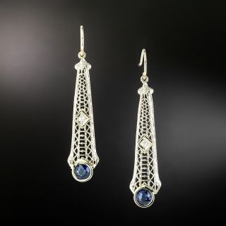 Art Deco Diamond and Sapphire Drop Earrings - 2