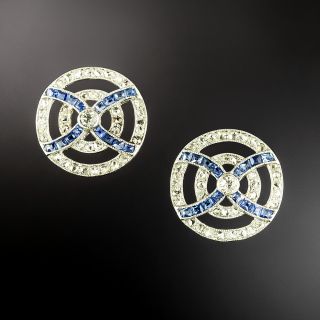Art Deco Diamond and Sapphire Earrings - 2