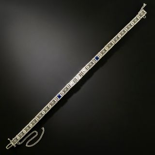Art Deco Diamond and Sapphire* Filigree Bracelet by Goodman & Co, USA - 3
