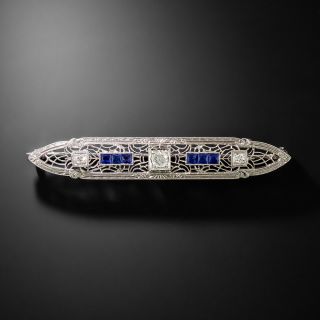 Art Deco Diamond and Sapphire Filigree Brooch by Krementz - 2