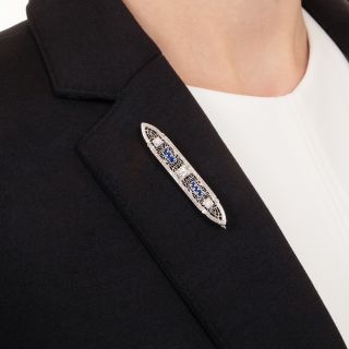 Art Deco Diamond and Sapphire Filigree Brooch by Krementz