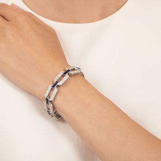 Art Deco Diamond and Sapphire Link Bracelet