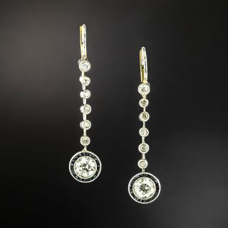 Art Deco Diamond and Sapphire Long Drop Earrings - 2