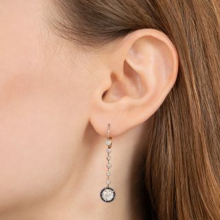 Art Deco Diamond and Sapphire Long Drop Earrings