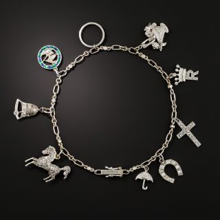 Art Deco Diamond Charm Bracelet With Cartier Horseshoe - 1