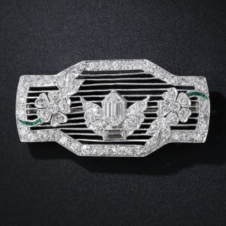 Art Deco Diamond Filigree Floral Motif Brooch  - 1