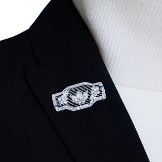 Art Deco Diamond Filigree Floral Motif Brooch 