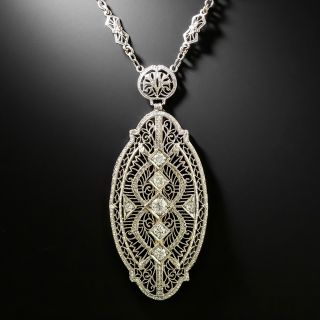 Art Deco Diamond Filigree Pendant - 3